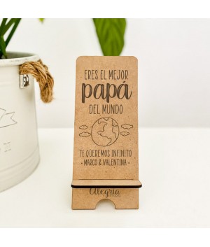 Soporte para Móvil Personalizado Mundo, regalo papá, regalo día del padre, Alegría Estudio