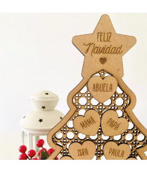 Árbol de Navidad corazones con nombres, árbol de navidad familiar, árbol de navidad de madera, Alegría Estudio