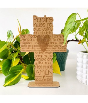 Cruz de Madera Personalizada, cruz padre nuestro, regalo para catequistas, Alegría Estudio