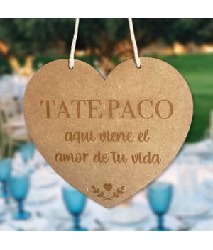 Cartel Niño Boda Corazón, cartel madera boda, cartel paje boda, Alegría Estudio