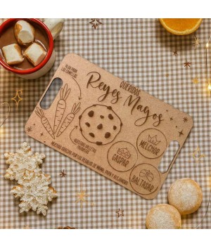 Bandeja Navidad Personalizada Reyes Magos Santa Claus Papa Noel Nombre Bienvenida Madera Decoracion Galletas Leche Agua Camellos