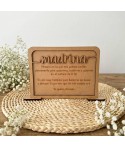 Placa de madera grabada con láser con la definición de madrina y dedicatoria personalizada para madrina.