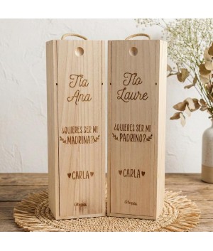 Caja de madera para vino, grabado personalizado, regalo inolvidable, petición de padrinos, Alegria Estudio