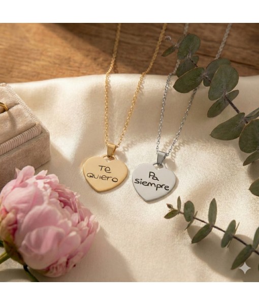 Joyería de acero personalizada para parejas: collar resistente con grabado manuscrito.