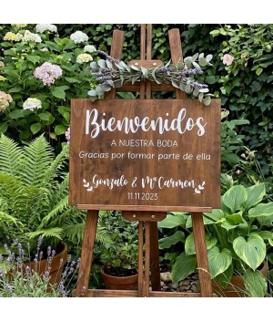 cartel de madera rústica para boda, cartel bienvenidos boda, Alegria Estudio