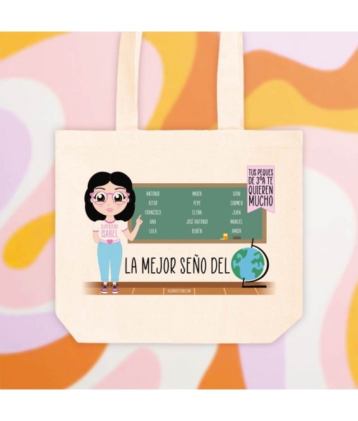 Bolsa profesora, Bolso Personalizado Profe, bolso nombres alumnos, Alegría Estudio