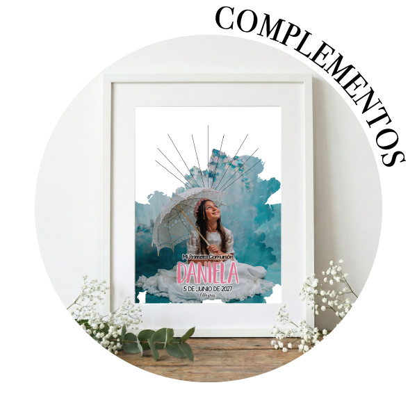 Lámina de huellas y decoración para mesa de dulces de comunión de Alegría Estudio.